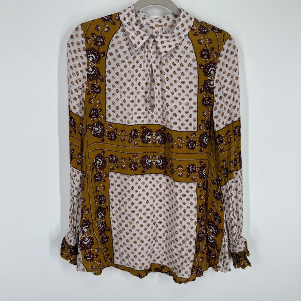 Free People Small Changing Times Mixed Print Shirt Boho Blouse
